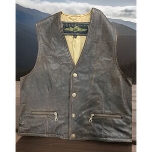 Structure Leather Vest Mens Med Distressed Biker Western Zip Pockets Vintage